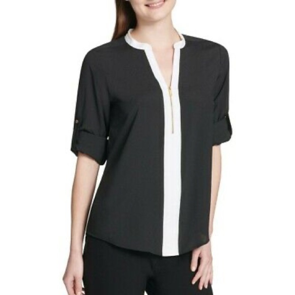 Black and white blouse with zip